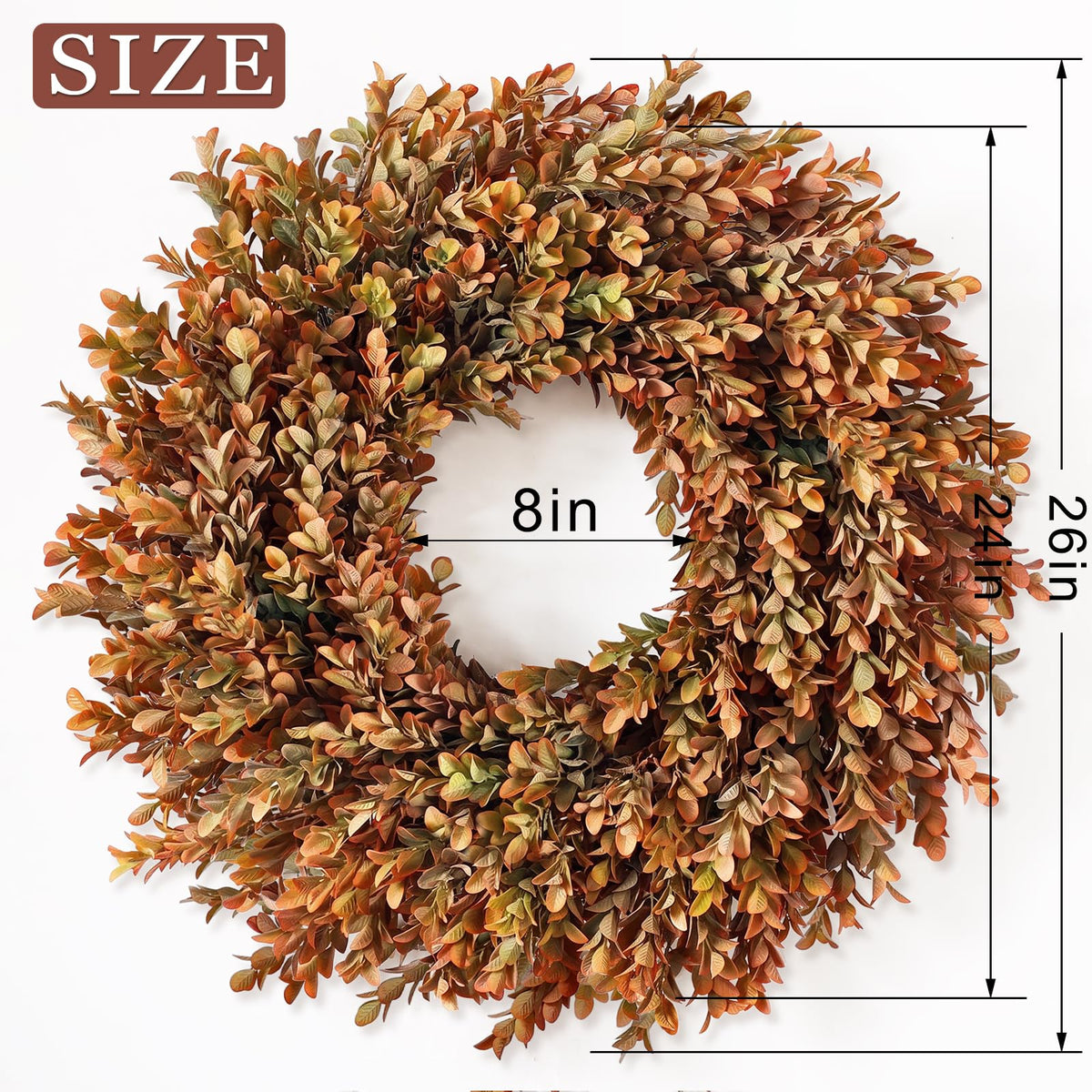 Juxdp Artificial Fall Azalea Wreath, 26 Inch, Orange-Green
