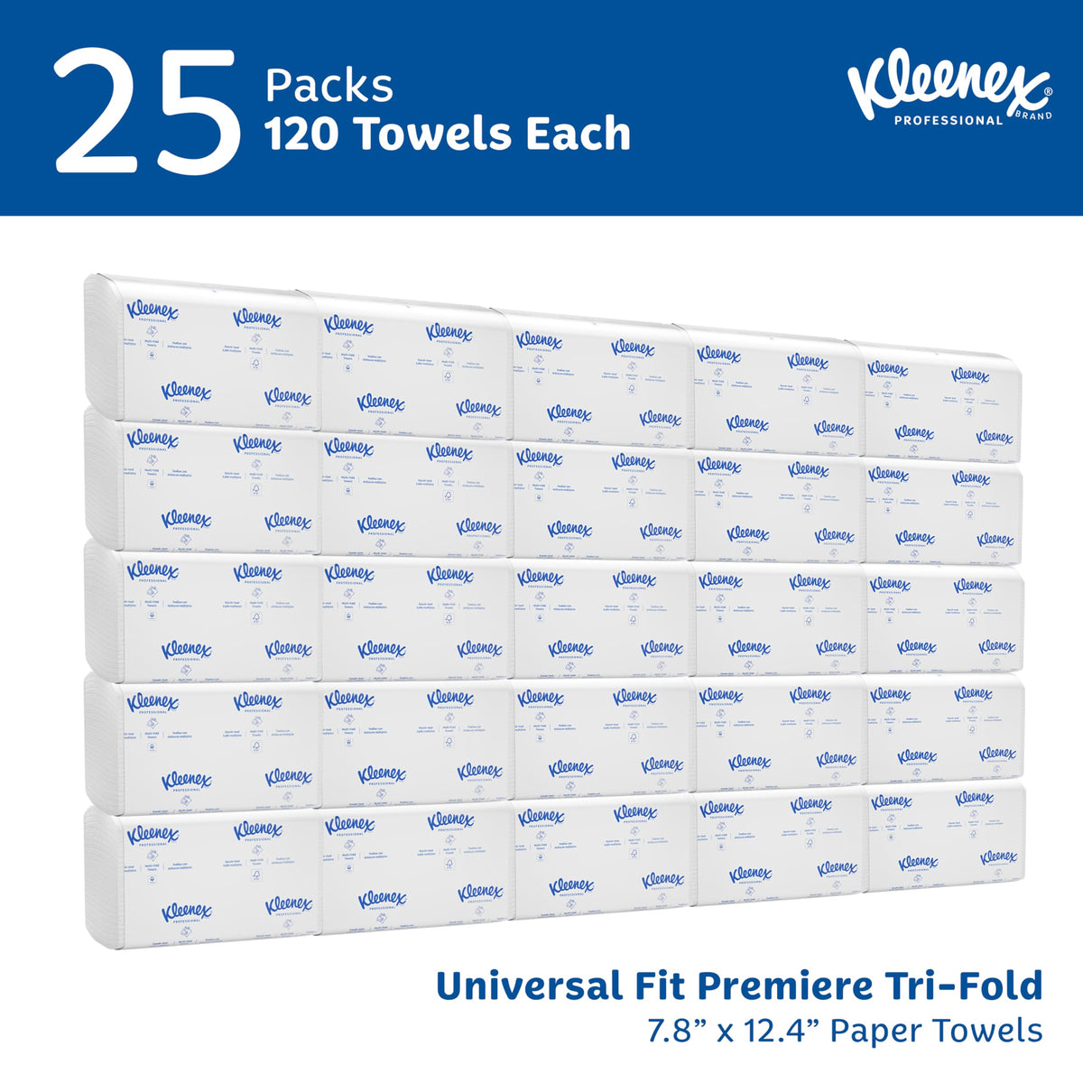 Professional Multifold Paper Towels by Kleenex – 120 Count (Pack of 25), Paper, White, Pack of 3000, Model 13253