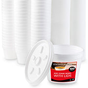 4 Ounce Foam Bowls With Lids (100 Count) - Insulated To Go Cups - Containers for Soup by Stock Your Home – 4 Oz - 100 Count, 4.0 ounces, Foam, White, Pack of 100