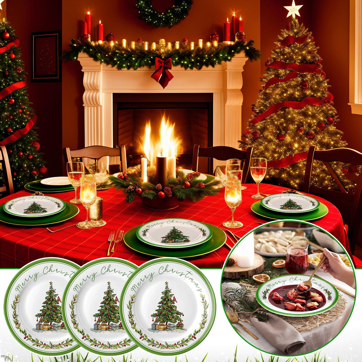 Loyim Melamine Christmas Plates, 8 Inch, Set of 6