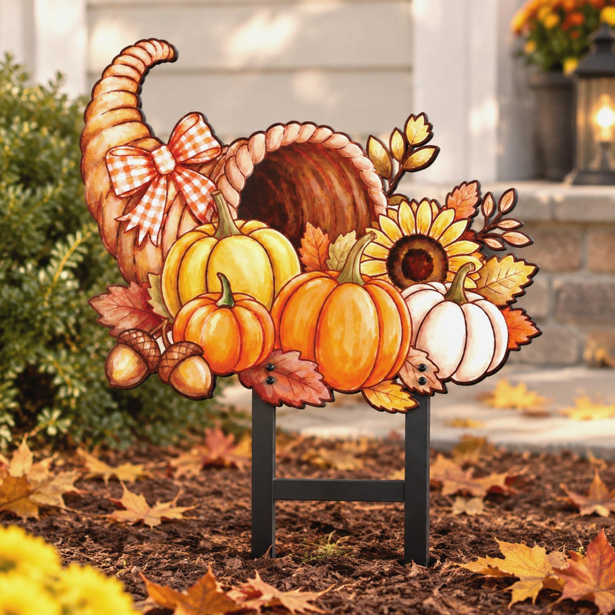 Otoolling Metal Pumpkin Yard Stake, 15 Inch Fall Decor, Brown