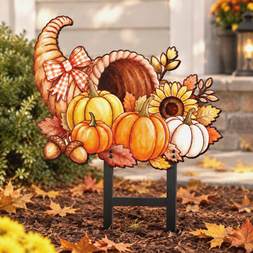 Otoolling Metal Pumpkin Yard Stake, 15 Inch Fall Decor, Brown