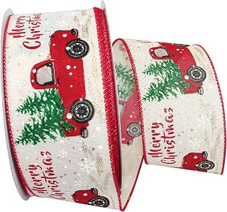 Reliant Ribbon Tree In Truck Linen Holiday Wired Edge Ribbon, 2-1/2 Inch X 10 Yards, Ivory