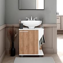 22" Enfield Under Sink Storage, 1 Door, 2 Shelves, 4 Legs, White/Natural Oak - Bathroom – Space-Saving Over Toilet Cabinet for Over Toilet Bathroom Spaces