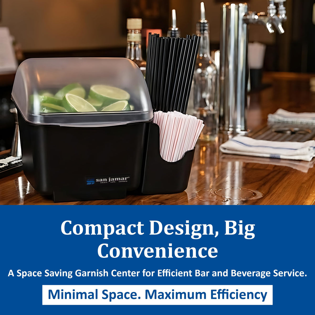 Mini Dome Garnish Center with Chillable Tray and Right Hand Caddy (1-Quart by San Jamar – 1.0 quarts, Plastic, Black, Model BD2002CAR