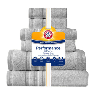 Performance Bath Towel Set by ARM & HAMMER – Towel Set (Washcloths, Hand Towels, Bath Towels), Cotton, Light Grey, Pack of 6, Model AAH80506LTGRXX