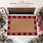 Drydiet Layered Doormat Set, Buffalo Plaid Candy Cane Design, Red and White