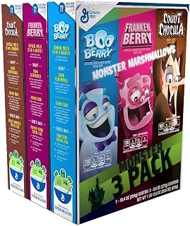 General Mills Monster Cereal 3-Pack with Monster Marshmallows(Boo Berry, Franken Berry, Count Chocula) 29.6 Ounce
