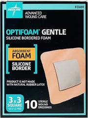 Medline Optifoam Gentle EX Bordered Foam Adhesive Dressing, 3" x 3" Square (10 Count)