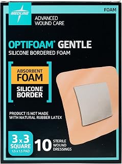 Medline Optifoam Gentle EX Bordered Foam Adhesive Dressing, 3" x 3" Square (10 Count)