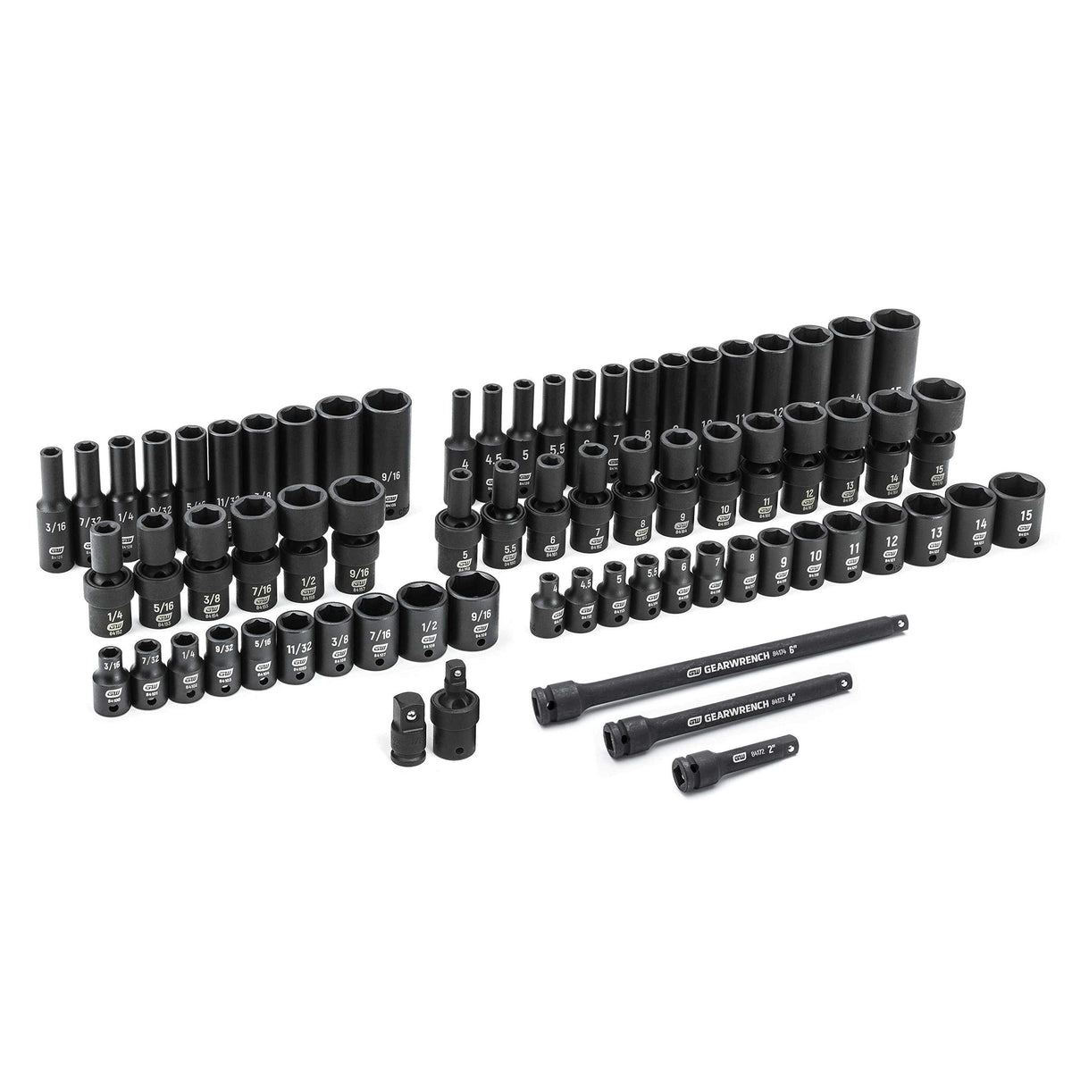 71 Piece 1/4" Drive 6 Pt SAE/mm Master Impact Socket Set by GEARWRENCH – 1/4" Drive, Chrome Molybdenum Steel, Model 84903