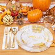 Nervure Thanksgiving Dinnerware Set, 175 Pieces for 25 Guests, White Gold