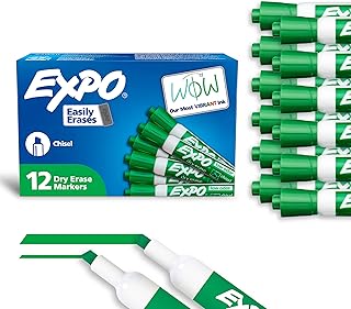 EXPO Dry Erase Markers, Low Odor Ink, Green, Chisel Tip, 12 Count - Whiteboard, Calendar, Organization, Essential Supplies for Office, School, Classroom, Teachers