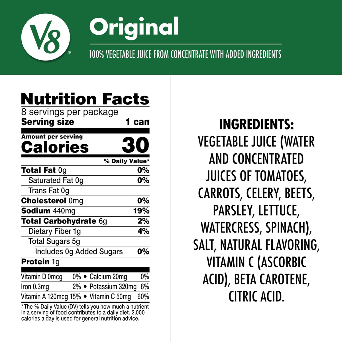 Original 100% Vegetable Juice by V8 – 5.5 Fl Oz (Pack of 8), 100% Vegetable, Model 200000026844