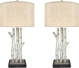 Lux Lighting Table Lamps Set of 2 with USB Port and 3-Way Switch Resin Base 29.5 Inch Height White Linen Shade