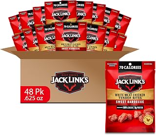 Jack Link's Sweet BBQ White Meat Chicken Tender Bites - Ready to Eat Real Meat Protein Snacks - 9g Protein per Serving - Made with 100% Real Chicken - (48 Pack) 1 oz Bags