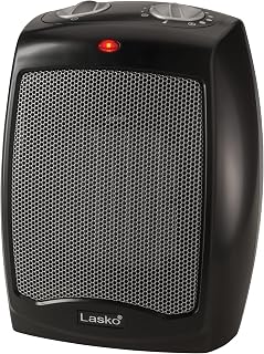 Lasko CD09250 Ceramic Adjustable Thermostat Tabletop or Under-Desk Heater, 9 Inches High, Black