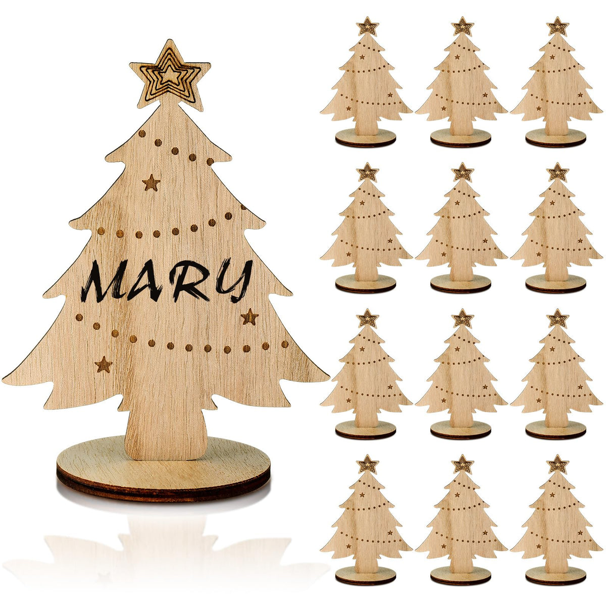 Cholemy Wooden Place Card Holders, 5.91 Inches Tall, Christmas Tree, Set of 12
