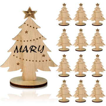Cholemy Wooden Place Card Holders, 5.91 Inches Tall, Christmas Tree, Set of 12