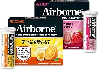 Airborne Variety Pack 1000mg Vitamin C with Vitamin D & Zinc, Sugar Free Multivitamin Immune Support Supplement, Antioxidants Vitamins A C & Vitamin E, 30 Effervescent Tablets, Citrus + Verry Berry