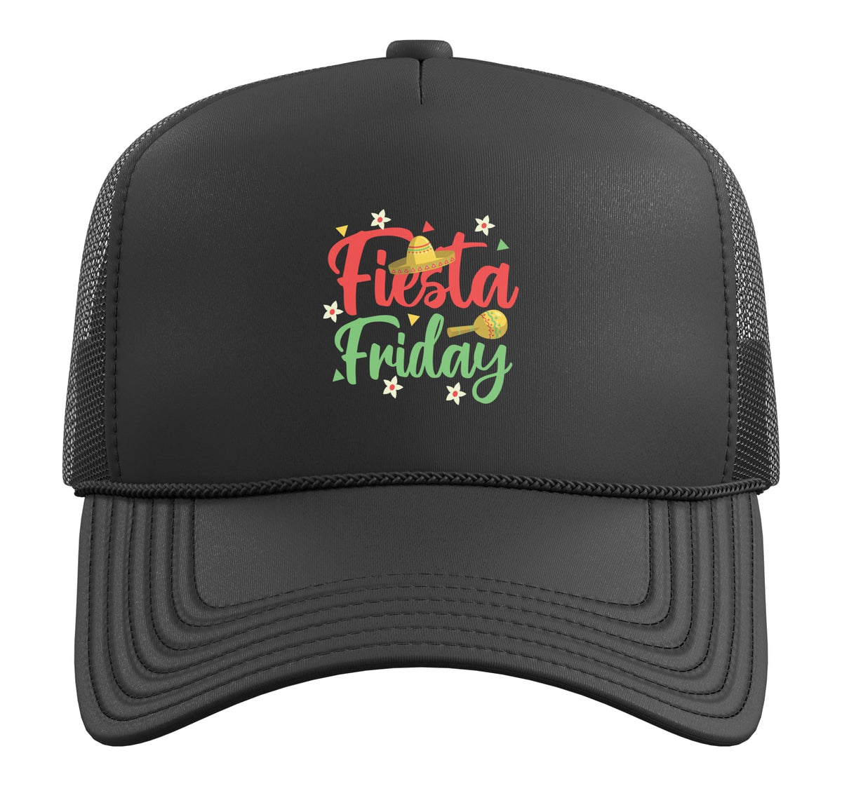 Fiesta Friday Trucker Hat with Adjustable Mesh Back by Great Fiesta Friday Apparel – Polyester, Black
