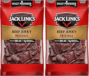 Jack Link's Beef Jerky Half Pounder - Original - Made with 100% Real Beef - Ready to Eat Real Meat Protein Snacks - 10g Protein per Serving - 8 oz Large Jerky Bag,(Pack of 2)
