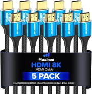 Maximm HDMI 2.1 Cable 8K 3 Ft, Blue, 5-Pack, 48 Gbps, Braided, eARC, HDR | 48 Gbps ultra-high-speed bandwidth handles eARC, Dynamic HDR, Dolby Atmos, and DTS:X