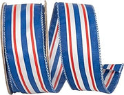 Reliant Ribbon Red White and Blue Striped Satin Wired Edge, Red/White/Blue, 1-1/2 Inch, 10 Yards