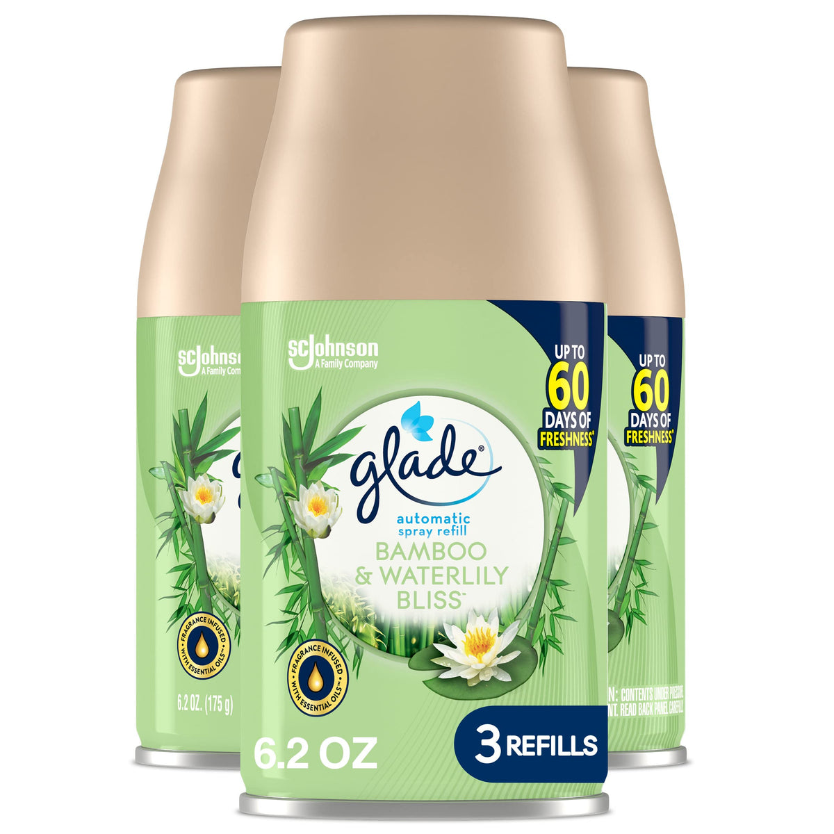 Glade Bamboo & Waterlily Bliss / 6.2 Fl Oz (Pack of 3) / Green Spray
