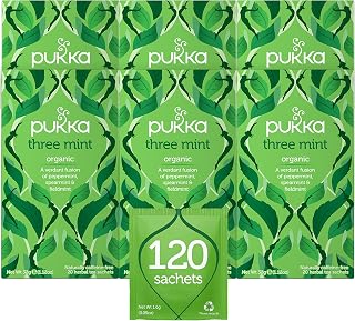Pukka Organic Tea Bags, Three Mint Herbal Tea, Perfect for Cooling Refresh, 20 Count (Pack of 6) 120 Tea Bags