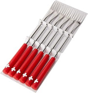 Kuhn Rikon Swiss Cross 6 Piece Cheese fondue Forks, Small, Silver/Red
