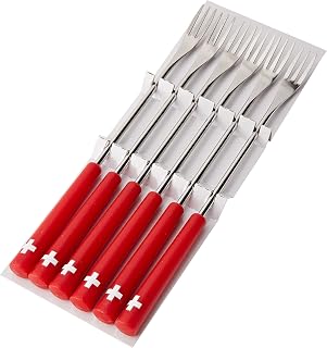 Kuhn Rikon Swiss Cross 6 Piece Cheese fondue Forks, Small, Silver/Red