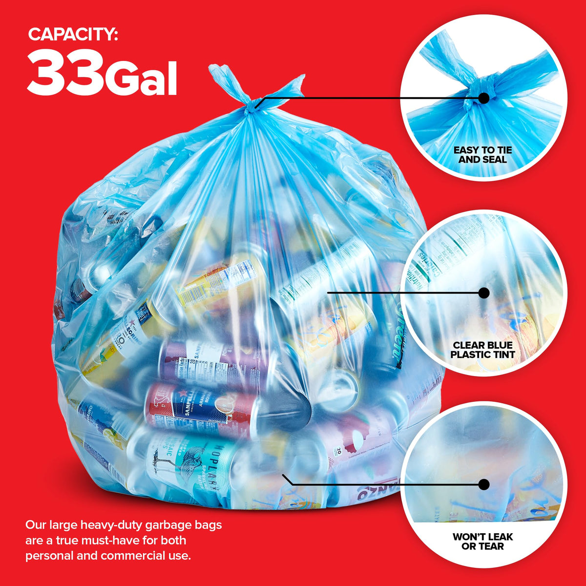 Heavy-Duty Blue Recycling Bags by Stock Your Home – 1 Count (Pack of 60), 4224.0 ounces, Plastic, Blue, Pack of 60