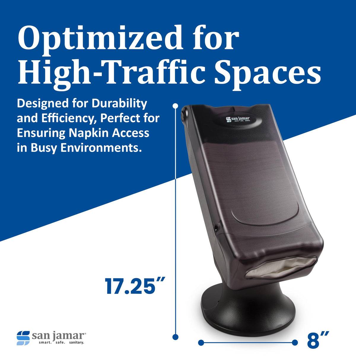 Venue Napkin Dispenser with Stand by San Jamar – 8.75 Inches, 0.0 ounces, Acrylonitrile Butadiene Styrene, Black, Model H5000STBK