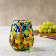 Carnaval Stemless Wine Handblown Mexican Glass by 10 Strawberry Street – 16 fl oz, 16.0 fluid_ounces, Glass, Yellow/Orange/Blue/Aqua/Clear, Pack of 6