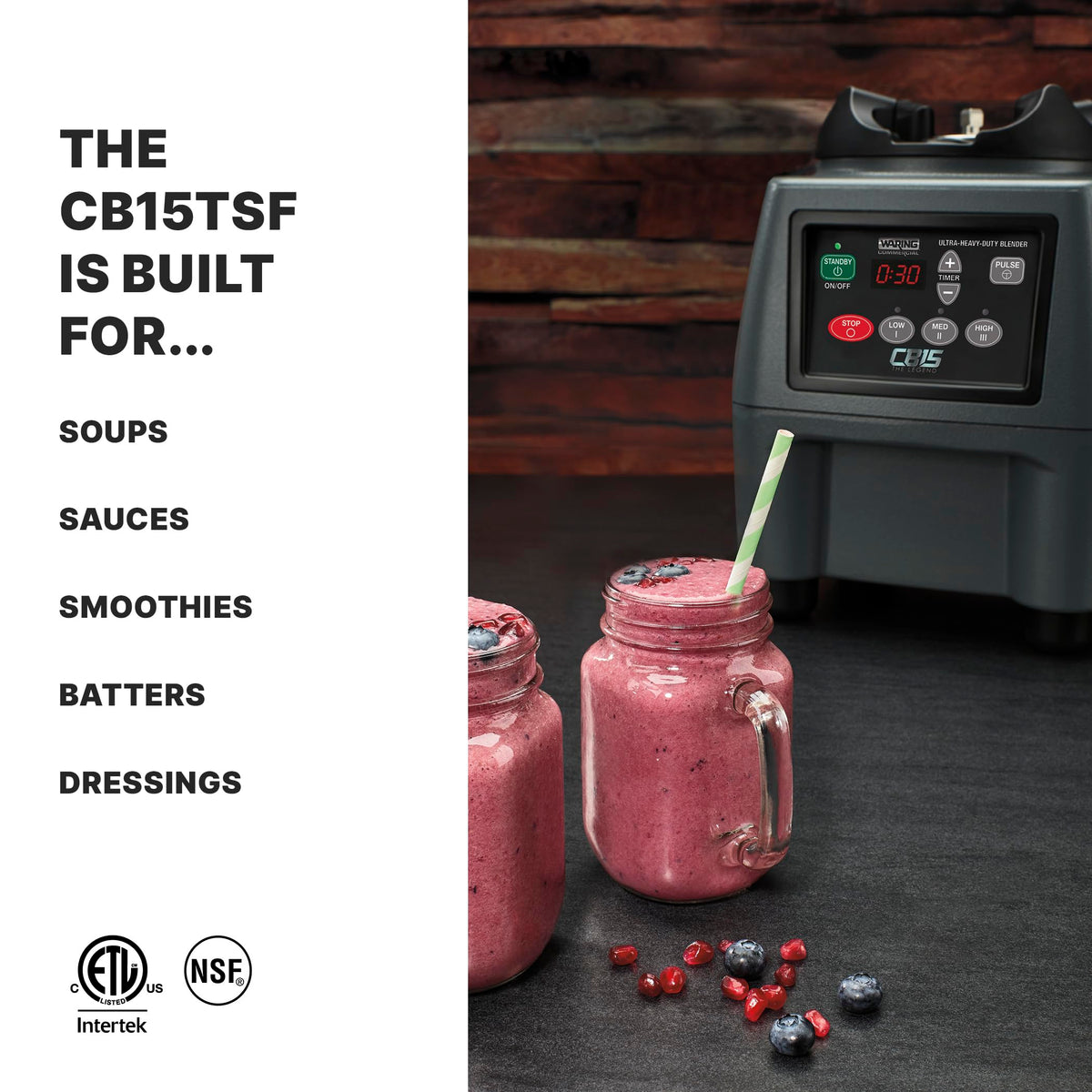 Waring Electronic Touchpad w/3 Minute Timer / Stainless Steel Jar CB15TSF / 1 Gallon Countertop Blenders