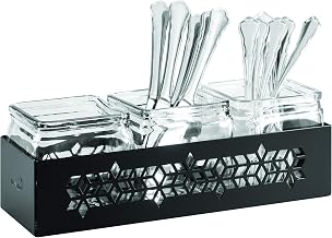 Rosseto SM314 Mosaic 3 Glass Jars Black Matte Holder, 1 Ea