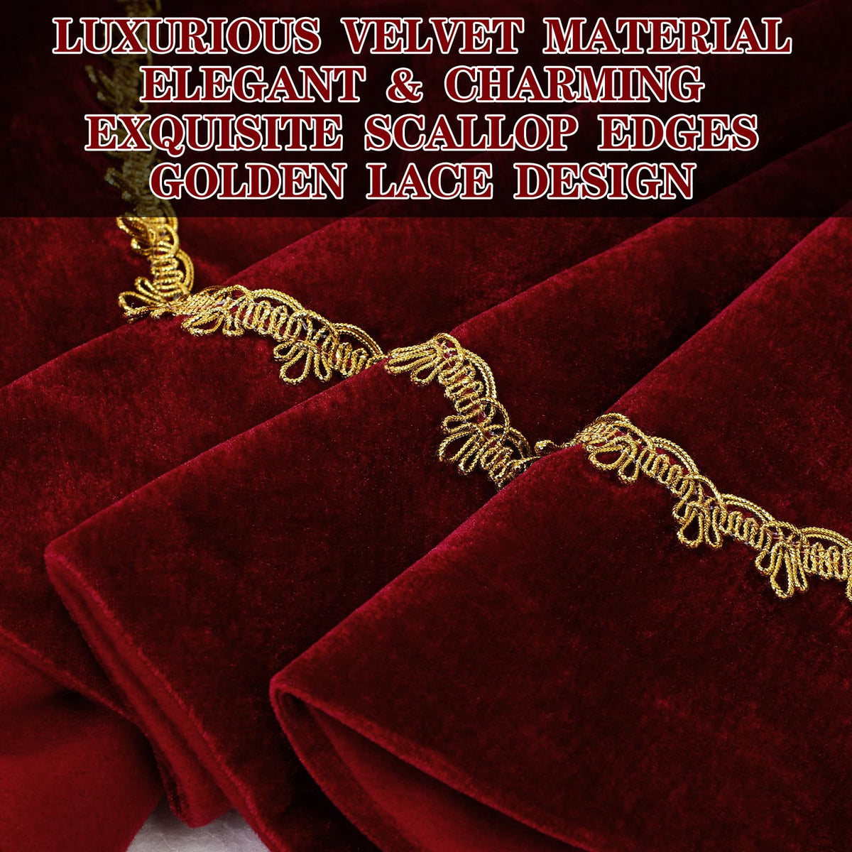 Arrowbash Velvet Tree Skirt, 48 Inch Diameter, Red with Scalloped Edge