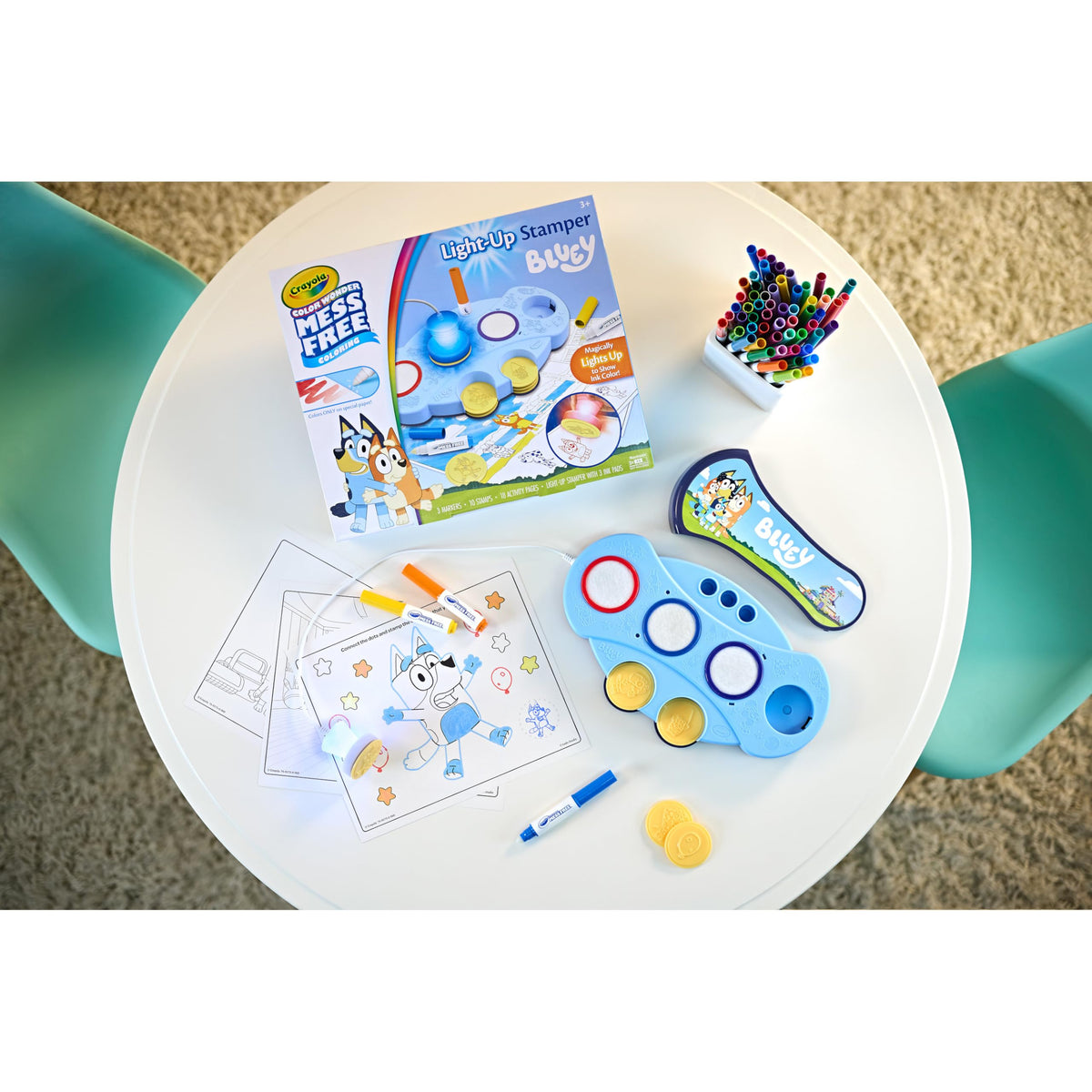 Magic Light Up Bluey Stamper Art Set by Crayola – Compact, Plastic, Blue, Model 750273
