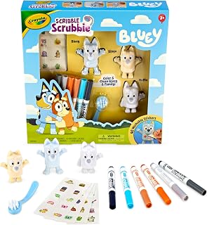 Scribble Scrubbies Deluxe Bluey Playset (3ct) by Crayola – 6PK, Plastic, Blue, White, Gray, Model 740245