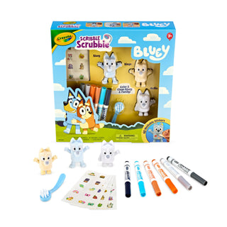 Scribble Scrubbies Deluxe Bluey Playset (3ct) by Crayola – 6PK, Plastic, Blue, White, Gray, Model 740245
