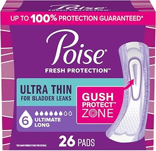 Poise Ultra Thin Incontinence Pads for Women, 6 Drop, Long, 26 ct