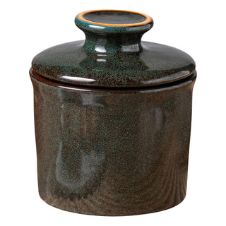 Teapeak Pottery Butter Keeper, Water Seal Design, Greenish Brown