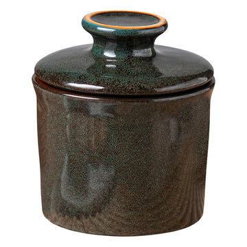 Teapeak Pottery Butter Keeper, Water Seal Design, Greenish Brown