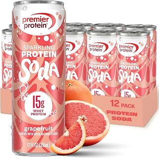 Premier Protein Sparkling Protein Soda, Grapefruit, 15g Whey, 12 Pack | Soft Drink with Benefits, Clear Protein Pop, 5 Ingredients, No Artificial Colors or Flavors, 3g Sugar, 12 oz
