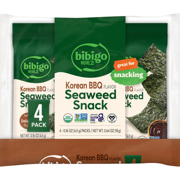 Organic Korean BBQ Flavored Seaweed Snacks by bibigo – 0.16 Ounce (Pack of 4), Pack of 4