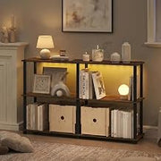 Furinno Turn-N-Tube Display Shelf with LED Lights, 3-Tier 47.4 Wide LED Book Shelf, Corner Shelf, Toolless Open Shelves, for Organization and Storage, Living Room, Garage, Home Office, Amber Pine