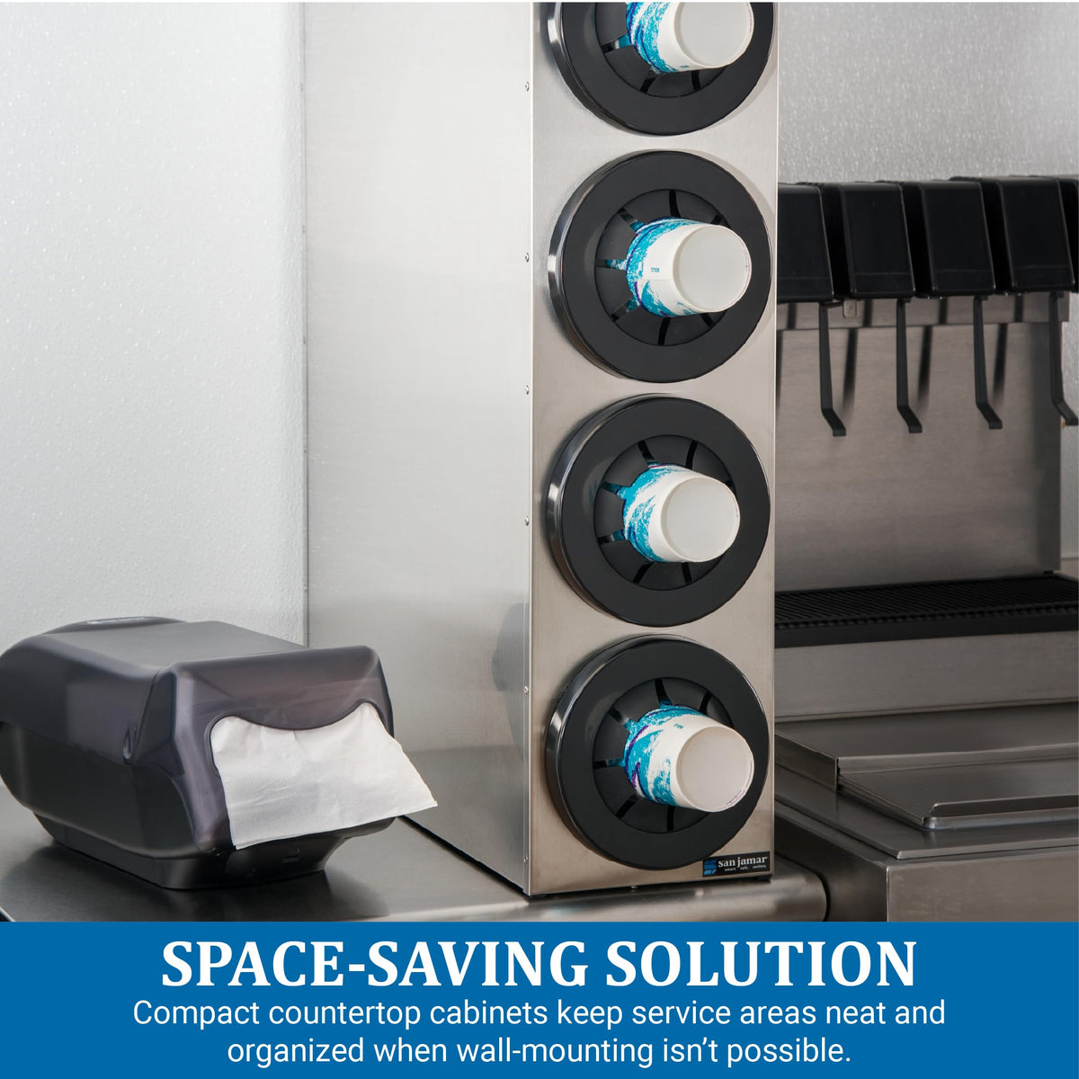 Sentry Cup Dispenser Cabinet with 4 Tiers for Restaurants by San Jamar – 4 Tiers, Stainless Steel, Silver, Model C2854