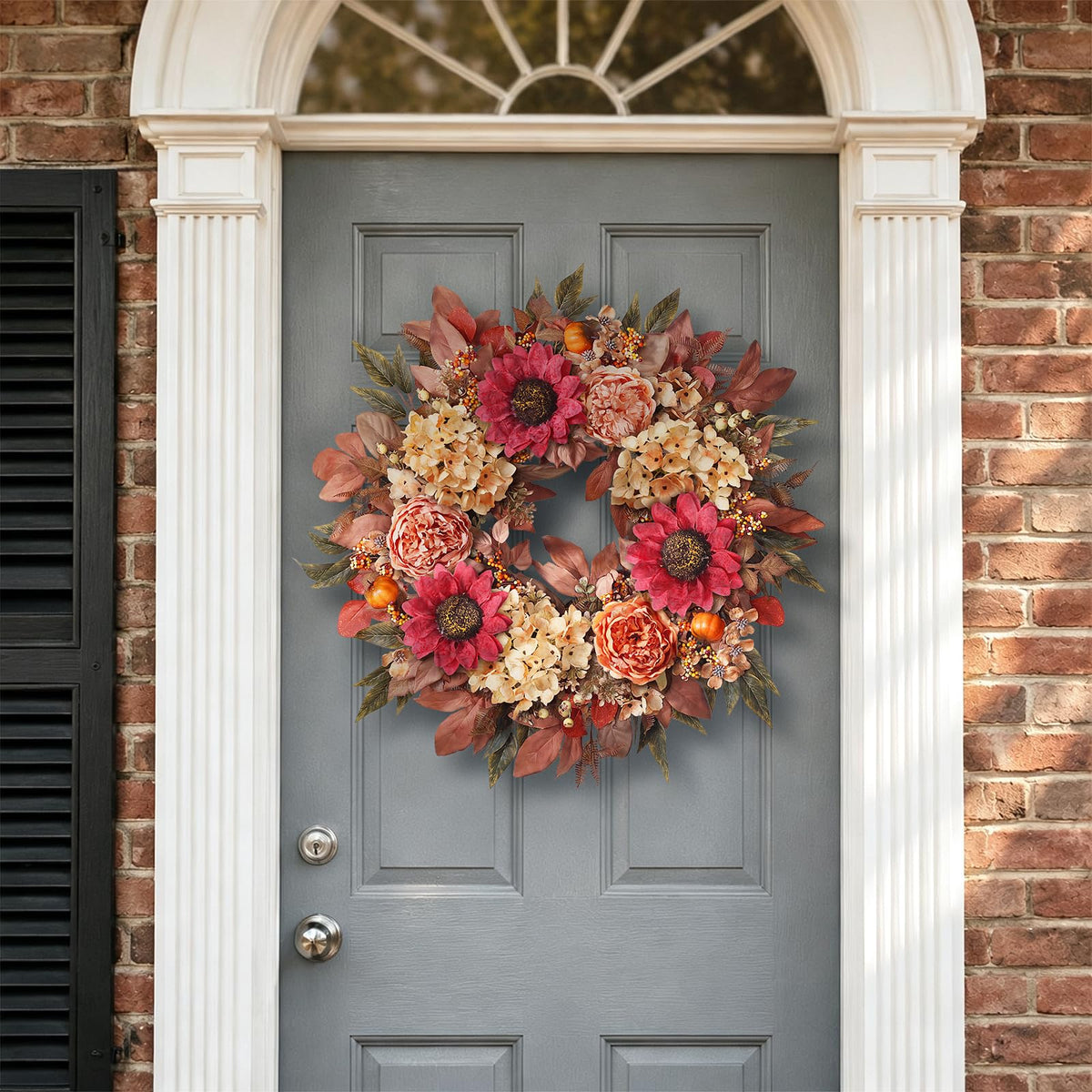 Glidlion Artificial Fall Wreath, 24 Inch Diameter, Orange
