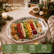 DOWAN Ceramic Serving Platter, 16.5 Inch Rectangular with Handles, White Christmas